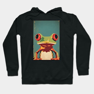 Retro green frog with oversized red eyes Hoodie